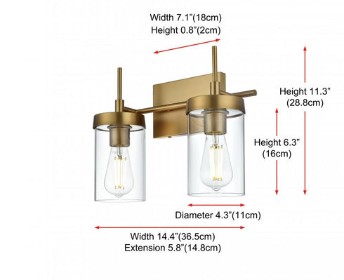 Elegant Lighting Taryin 14 inch Wall Sconce in Satin Gold in Satin Gold and Clear Finish Model: LD7319W14SG
