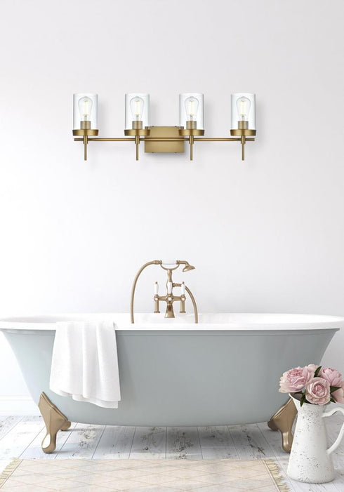 Elegant Lighting Taryin 32 inch Wall Sconce in Satin Gold in Satin Gold and Clear Finish Model: LD7319W32SG