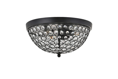 Elegant Lighting Taye 3 light Matte Black Flush Mount in Matte Black and Clear Finish Model: LD5012F13MB