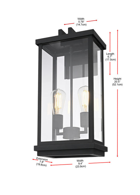 Elegant Lighting Theodore 2 Light Wall Sconce W9.4 Inch E7.8 Inch H20.5 Inch in Black Model: OD404W21BK
