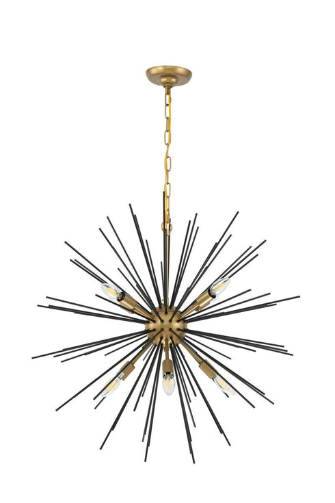 Elegant Lighting Timber 8 light in Brass and Black pendant Model: LD5038D30BK