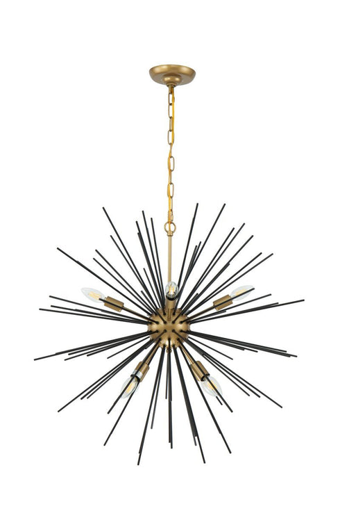 Elegant Lighting Timber 8 light in Brass and Black pendant Model: LD5038D30BK