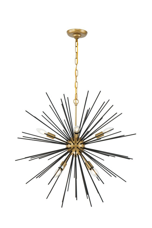Elegant Lighting Timber 8 light in Brass and Black pendant Model: LD5038D30BK