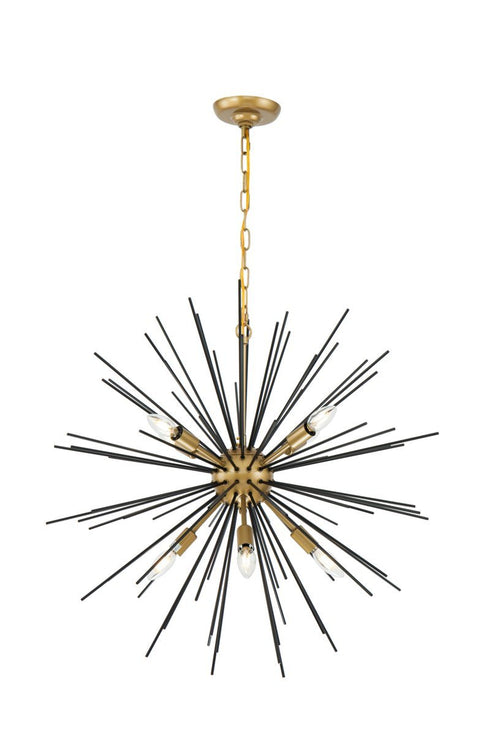 Elegant Lighting Timber 8 light in Brass and Black pendant Model: LD5038D30BK