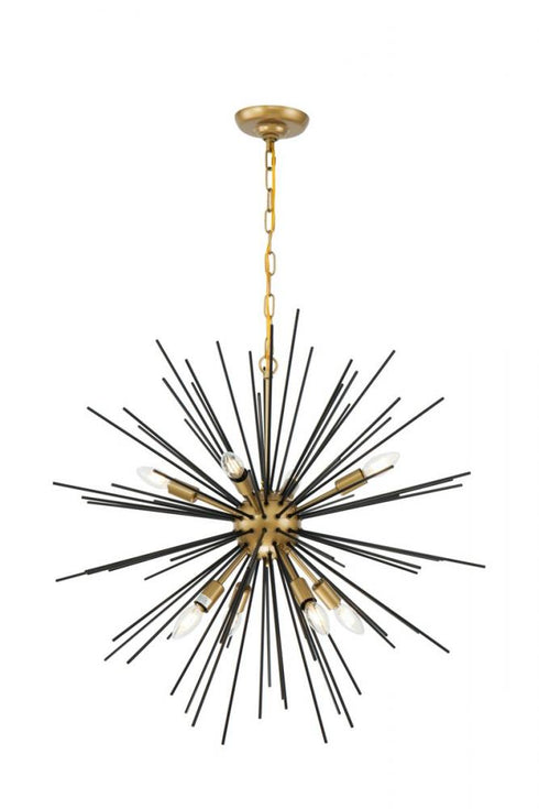 Elegant Lighting Timber 8 light in Brass and Black pendant Model: LD5038D30BK