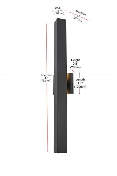 Elegant Lighting Troy 4.5 x 30 inch Outdoor Wall Sconce in Black Model: OD505W30BK
