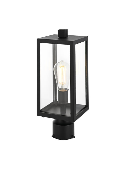 Elegant Lighting Veda 15 inch Outdoor Post light in Black in Black and Clear Finish Model: OD608P15BK
