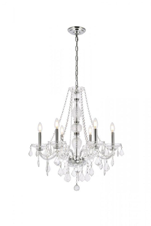 Elegant Lighting Verona 6 light in Chrome Chandelier Golden Teak (Smoky) Royal Cut Crystal Model: V7856D24C-GT/RC