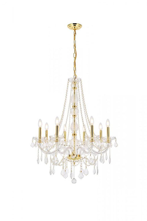 Elegant Lighting Verona 8 light in Chrome Chandelier Golden Teak (Smoky) Royal Cut Crystal Model: V7858D28C-GT/RC