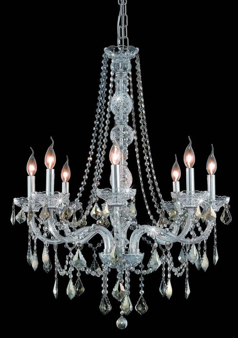 Elegant Lighting Verona 8 light in Chrome Chandelier Golden Teak (Smoky) Royal Cut Crystal Model: V7858D28C-GT/RC