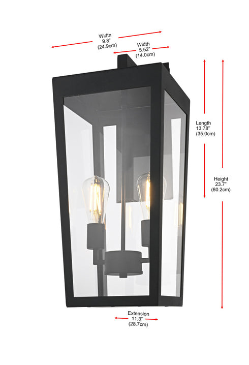Elegant Lighting William 2 Light Wall Sconce W9.8 Inch E11.3 Inch H23.7 Inch in Black Model: OD405W24BK