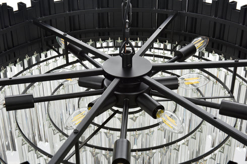 Elegant Lighting Willow 10 Light Pendant D32 Inch H14 Inch L11 Black in Black and Clear Finish Model: 3400D32BK