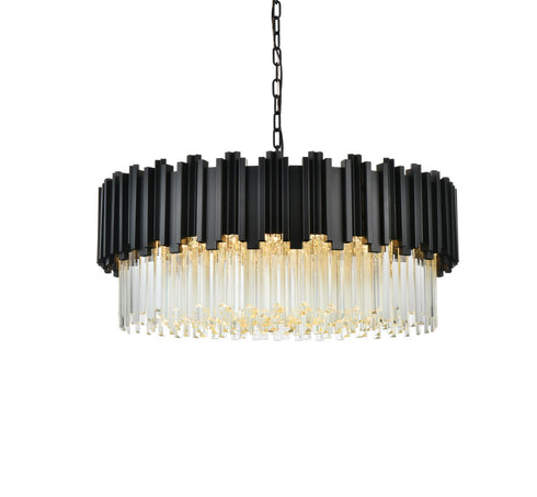 Elegant Lighting Willow 10 Light Pendant D32 Inch H14 Inch L11 Black in Black and Clear Finish Model: 3400D32BK