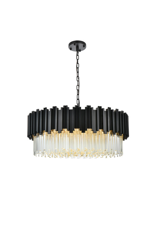 Elegant Lighting Willow 10 Light Pendant D32 Inch H14 Inch L11 Black in Black and Clear Finish Model: 3400D32BK
