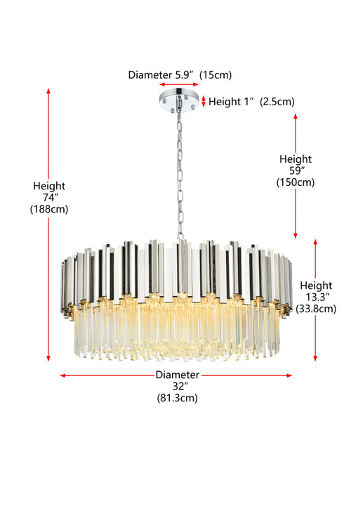 Elegant Lighting Willow 10 Light Pendant D32 Inch H14 Inch L11 Chrome in Chrome and Clear Finish Model: 3400D32C