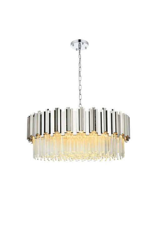 Elegant Lighting Willow 10 Light Pendant D32 Inch H14 Inch L11 Chrome in Chrome and Clear Finish Model: 3400D32C
