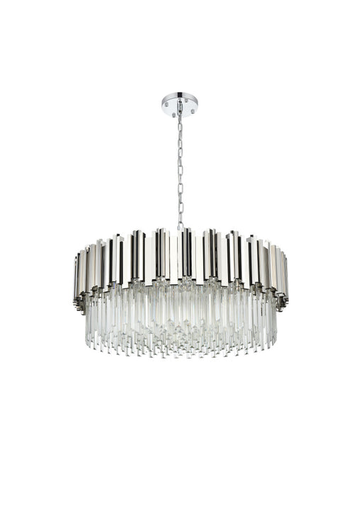 Elegant Lighting Willow 10 Light Pendant D32 Inch H14 Inch L11 Chrome in Chrome and Clear Finish Model: 3400D32C