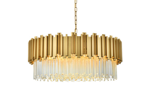 Elegant Lighting Willow 10 Light Pendant D32 Inch H14 Inch L11 Satin Gold in Satin Gold and Clear Finish Model: 3400D32SG
