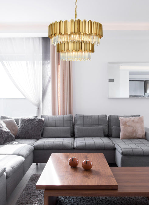Elegant Lighting Willow 12 Light Pendant D32 Inch H19 Inch L12 Satin Gold in Satin Gold and Clear Finish Model: 3400G32SG