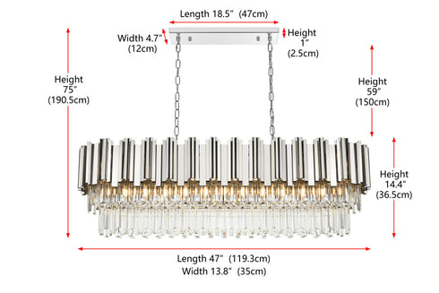 Elegant Lighting Willow 12 Light Pendant L47 Inch W14 Inch H14 Inch L12 Chrome in Chrome and Clear Finish Model: 3401G47C