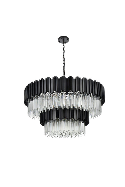Elegant Lighting Willow 16 Light Pendant D40 Inch H19 Inch L16 Black in Black and Clear Finish Model: 3400G40BK