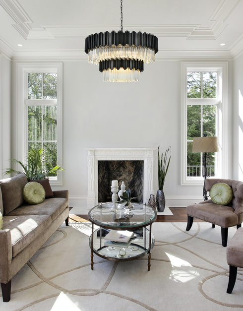 Elegant Lighting Willow 16 Light Pendant D40 Inch H19 Inch L16 Black in Black and Clear Finish Model: 3400G40BK