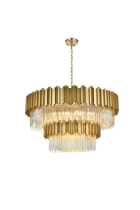 Elegant Lighting Willow 16 Light Pendant D40 Inch H19 Inch L16 Satin Gold in Satin Gold and Clear Finish Model: 3400G40SG