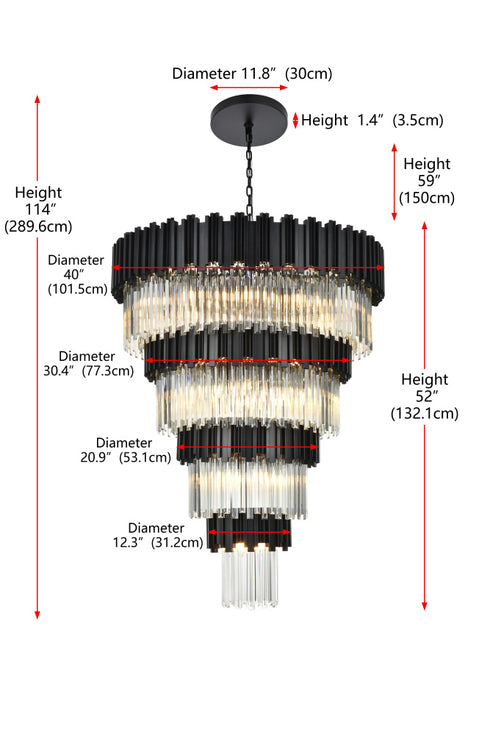 Elegant Lighting Willow 27 Light Pendant D40 Inch H59 Inch L29 Black in Black and Clear Finish Model: 3400GR40BK