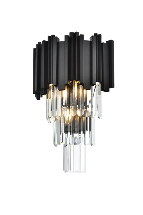 Elegant Lighting Willow 3 Light Wall Sconce W12 Inch H18 Inch L2 Black in Black and Clear Finish Model: 3400W12BK