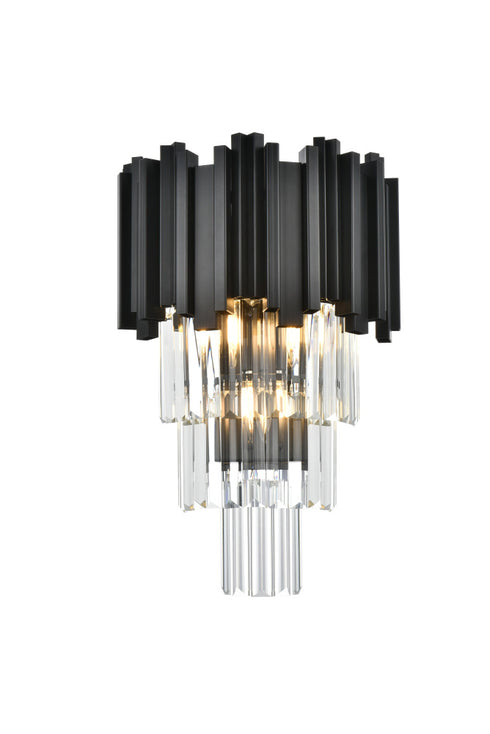 Elegant Lighting Willow 3 Light Wall Sconce W12 Inch H18 Inch L2 Black in Black and Clear Finish Model: 3400W12BK