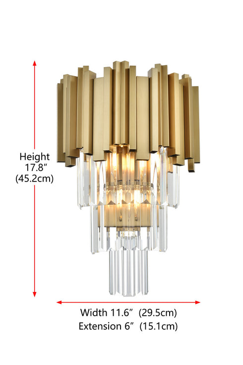 Elegant Lighting Willow 3 Light Wall Sconce W12 Inch H18 Inch L2 Satin Gold in Satin Gold and Clear Finish Model: 3400W12SG