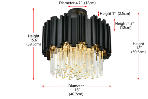 Elegant Lighting Willow 4 Light Flush Mount D16 Inch Black in Black and Clear Finish Model: 3400F16BK