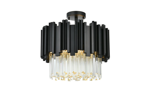 Elegant Lighting Willow 4 Light Flush Mount D16 Inch Black in Black and Clear Finish Model: 3400F16BK