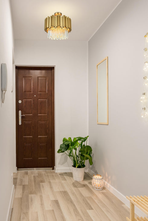 Elegant Lighting Willow 4 Light Flush Mount D16 Inch Satin Gold in Satin Gold and Clear Finish Model: 3400F16SG