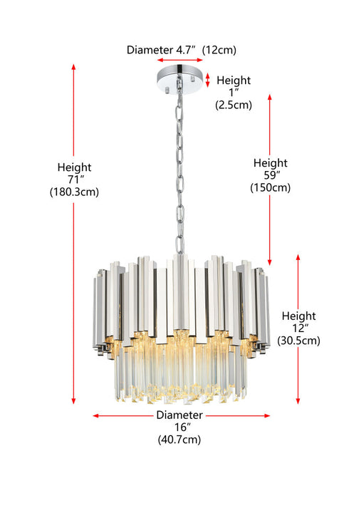 Elegant Lighting Willow 4 Light Pendant D16 Inch H14 Inch L3 Chrome in Chrome and Clear Finish Model: 3400D16C