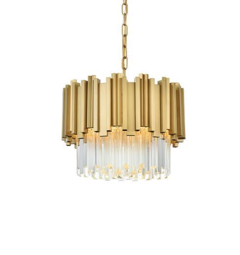 Elegant Lighting Willow 4 Light Pendant D16 Inch H14 Inch L3 Satin Gold in Satin Gold and Clear Finish Model: 3400D16SG