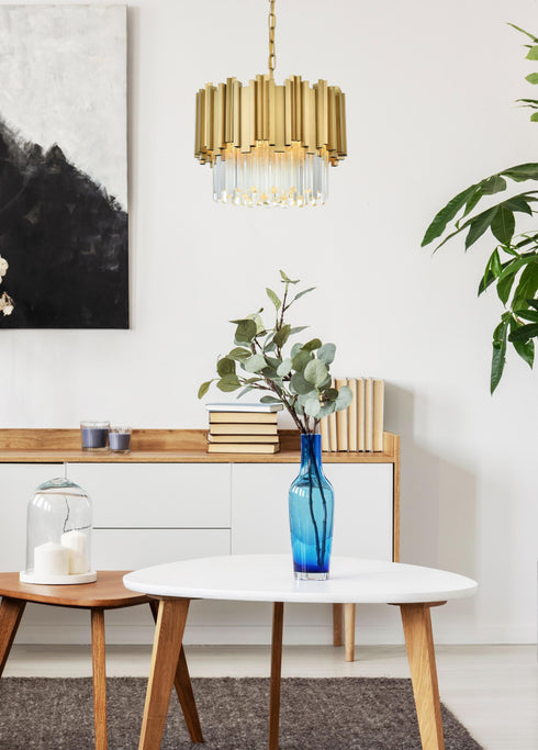 Elegant Lighting Willow 4 Light Pendant D16 Inch H14 Inch L3 Satin Gold in Satin Gold and Clear Finish Model: 3400D16SG