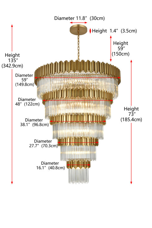 Elegant Lighting Willow 43 Light Pendant D59 Inch H79 Inch L45 Satin Gold in Satin Gold and Clear Finish Model: 3400GR59SG
