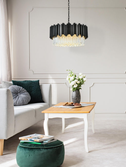 Elegant Lighting Willow 8 Light Pendant D24 Inch H14 Inch L8 Black in Black and Clear Finish Model: 3400D24BK
