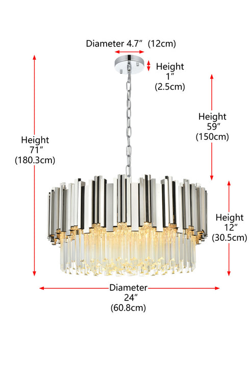Elegant Lighting Willow 8 Light Pendant D24 Inch H14 Inch L8 Chrome in Chrome and Clear Finish Model: 3400D24C