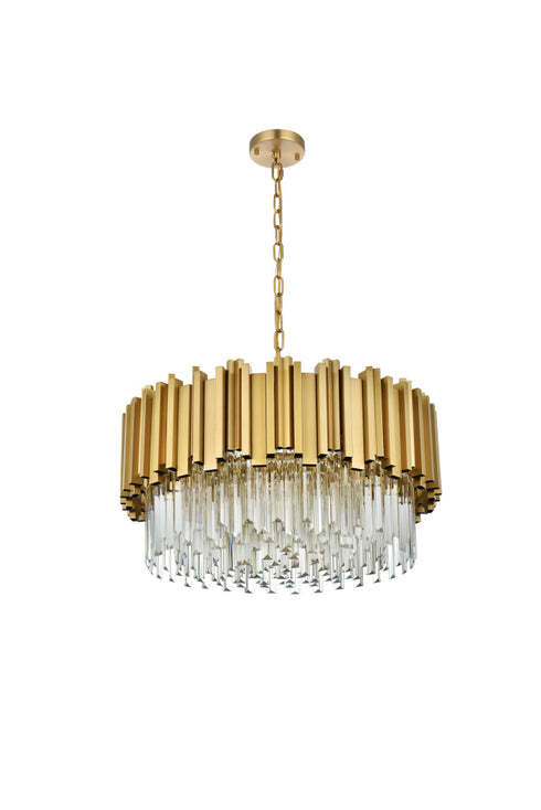 Elegant Lighting Willow 8 Light Pendant D24 Inch H14 Inch L8 Satin Gold in Satin Gold and Clear Finish Model: 3400D24SG
