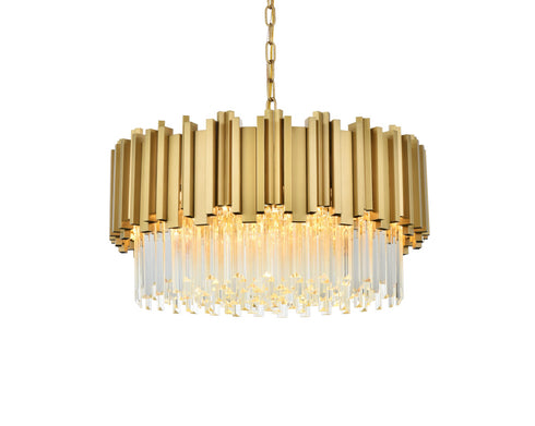 Elegant Lighting Willow 8 Light Pendant D24 Inch H14 Inch L8 Satin Gold in Satin Gold and Clear Finish Model: 3400D24SG