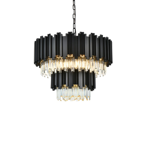 Elegant Lighting Willow 8 Light Pendant D24 Inch H19 Inch L6 Black in Black and Clear Finish Model: 3400G24BK
