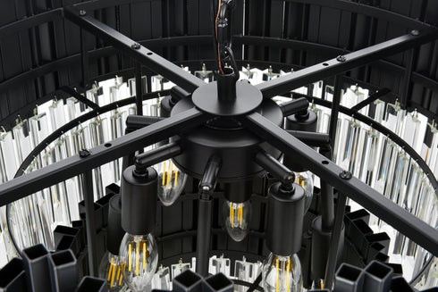Elegant Lighting Willow 8 Light Pendant D24 Inch H19 Inch L6 Black in Black and Clear Finish Model: 3400G24BK