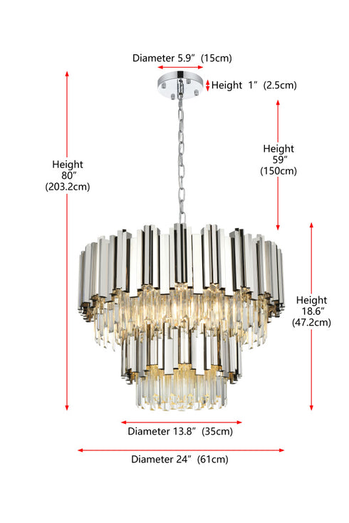 Elegant Lighting Willow 8 Light Pendant D24 Inch H19 Inch L6 Chrome in Chrome and Clear Finish Model: 3400G24C
