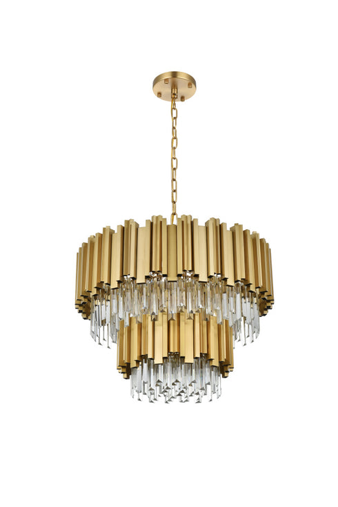 Elegant Lighting Willow 8 Light Pendant D24 Inch H19 Inch L6 Satin Gold in Satin Gold and Clear Finish Model: 3400G24SG