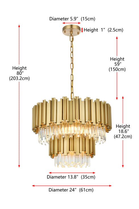 Elegant Lighting Willow 8 Light Pendant D24 Inch H19 Inch L6 Satin Gold in Satin Gold and Clear Finish Model: 3400G24SG