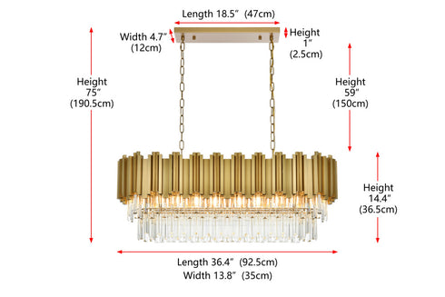 Elegant Lighting Willow 9 Light Pendant L36.5 Inch W14 Inch H14 Inch L9 Satin Gold in Satin Gold and Clear Finish Model: 3401G36SG