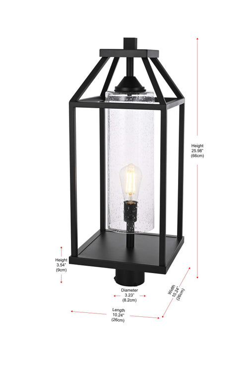 Elegant Lighting Zora 26 inch Outdoor Post light in Black in Black and Clear Finish Model: OD606P26BK