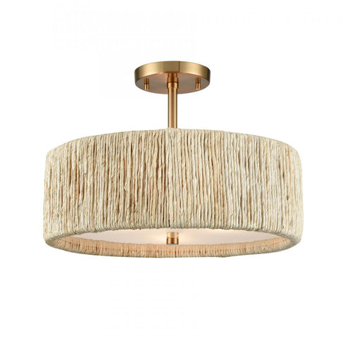 Elk Abaca 16.75 Inch Wide 3 Light Semi Flush Mount Satin Brass Model: 32469/3